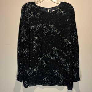 J. Jill- Long Sleeve Double Hem Keyhole Back Boho Casual Floral Blouse- Size L